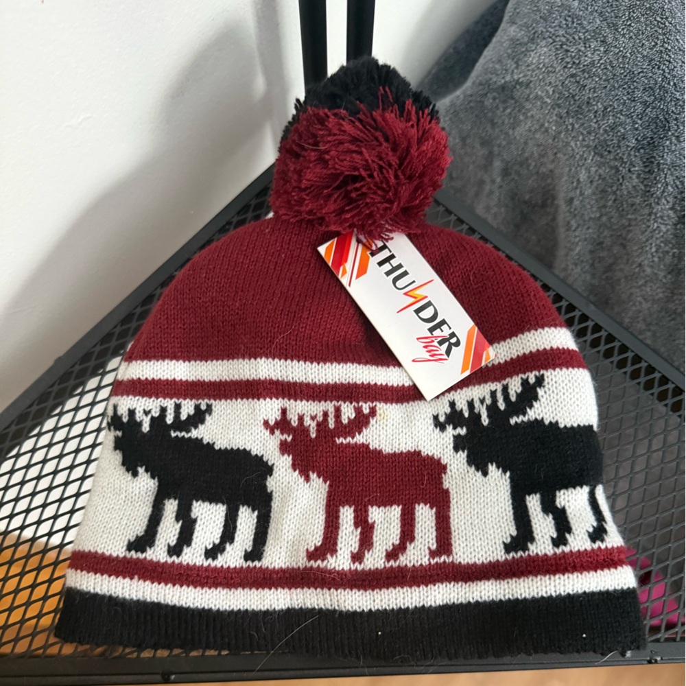 Red and Black Knit CANADA Beanie with Pom Pom